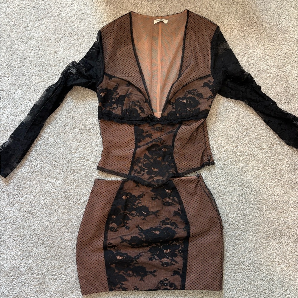 House of CB/Mistress Rocks Brown and Black Lace 2 piece set